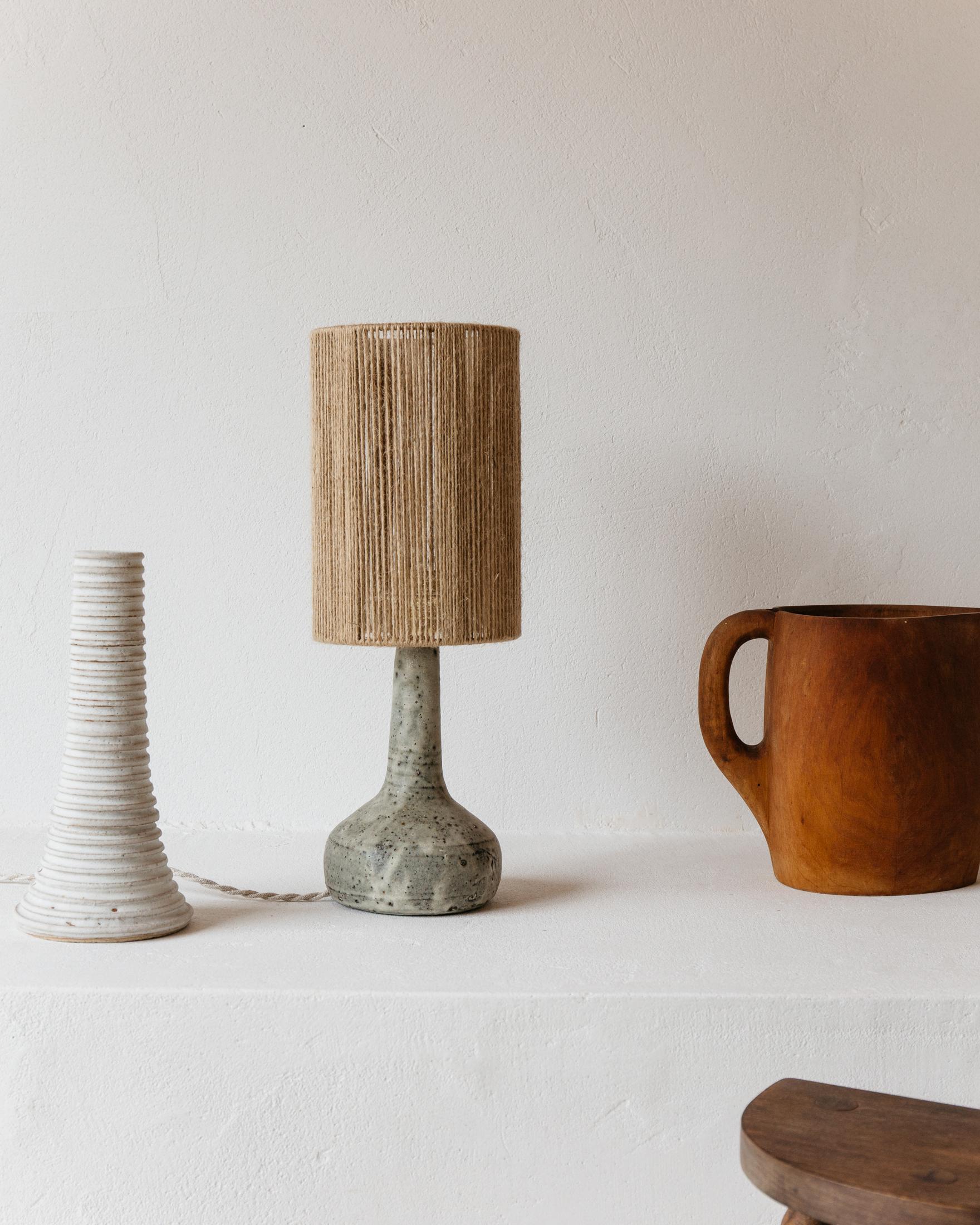 Contemporary Lune Matte Speckled Grey Ceramic Table Lamp by Grès Éditions For Sale