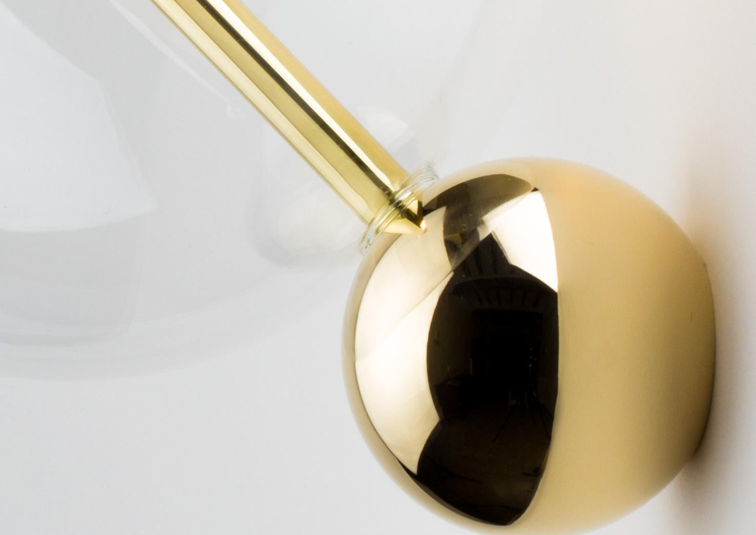 Italian Lune One Light Contemporary Sconce / Wall Light Polished Brass Handblown Glass For Sale