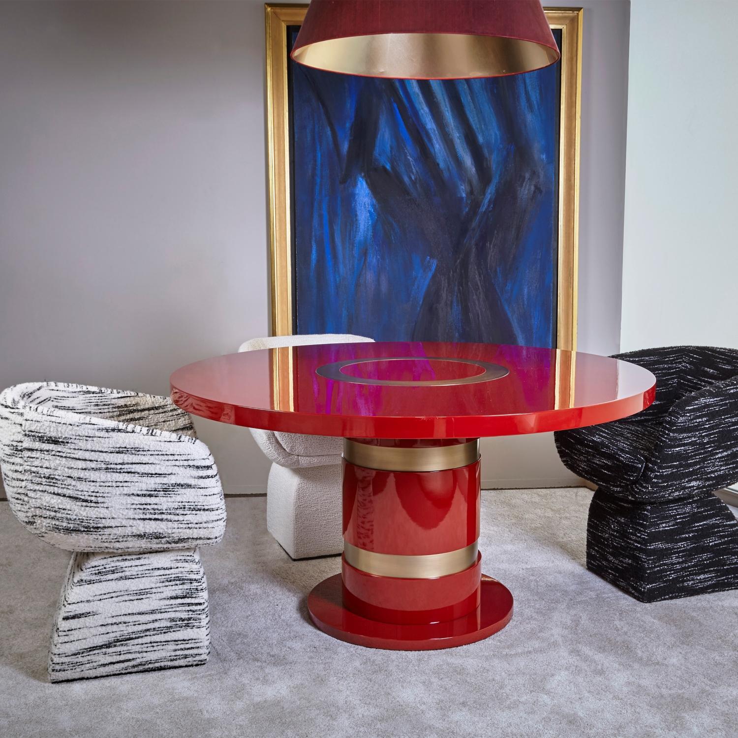 Lune Round Dining Table, High Gloss Mint blue Lacquered Wood Light ...