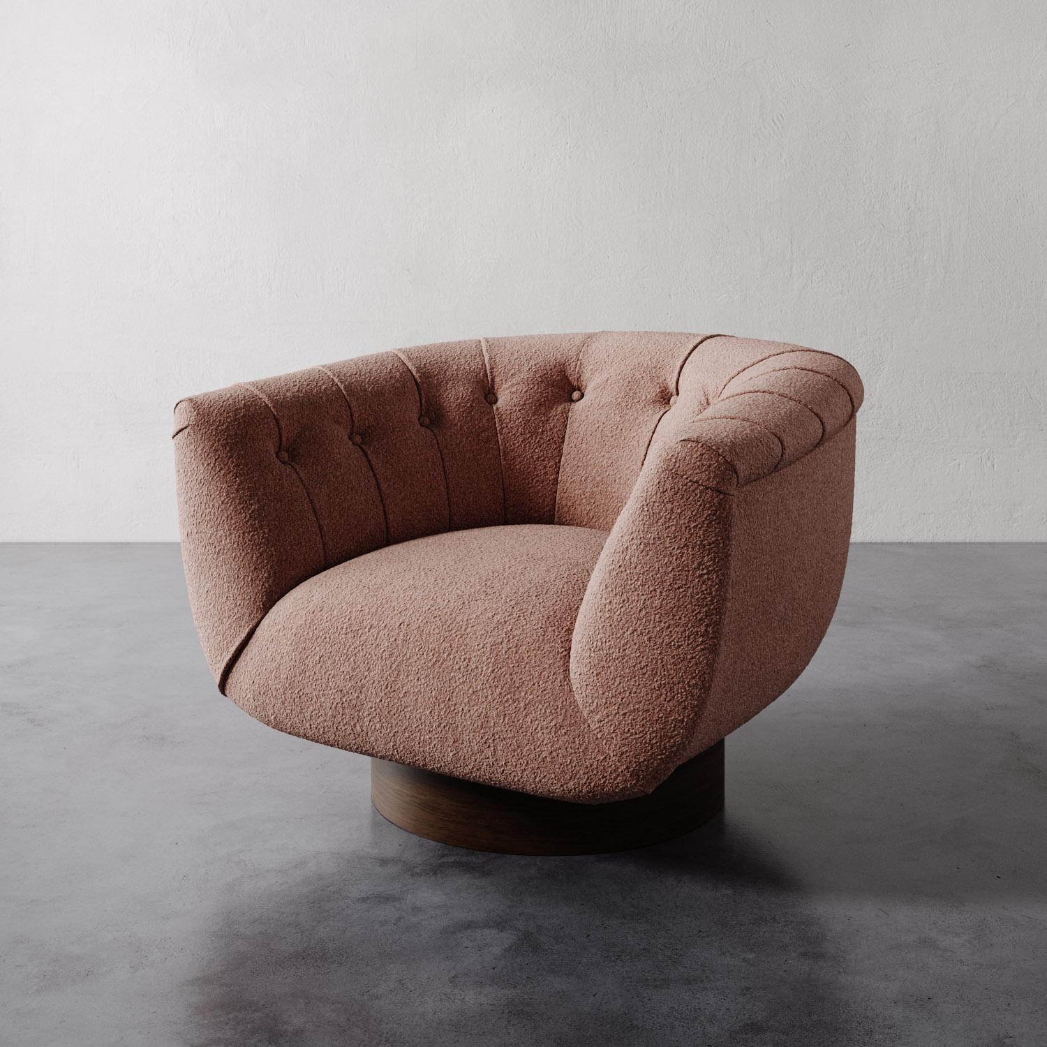 American Lune Swivel Chair in  Textured Bouclé  by Christiane Lemieux For Sale