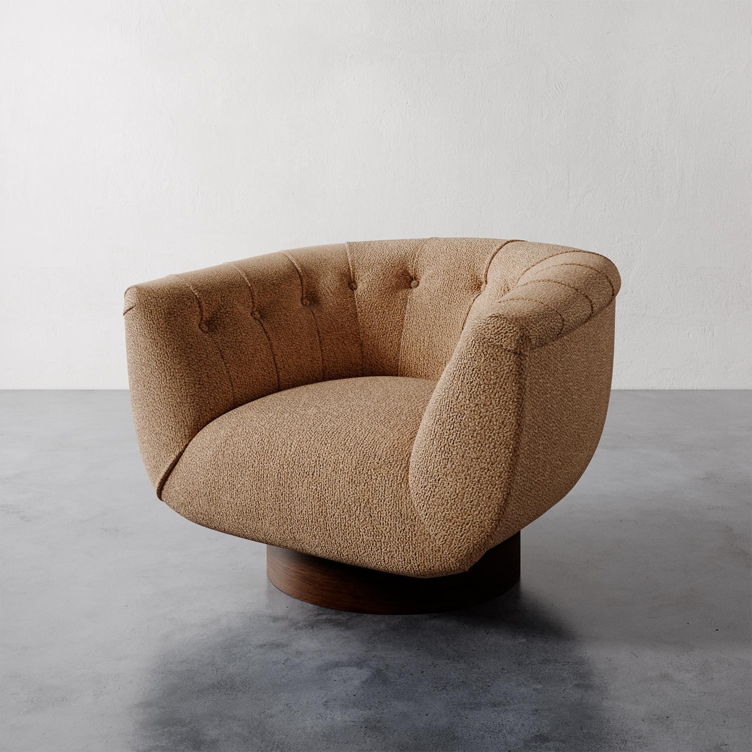 Lune Swivel Chair in  Textured Bouclé  by Christiane Lemieux In New Condition For Sale In New York, NY