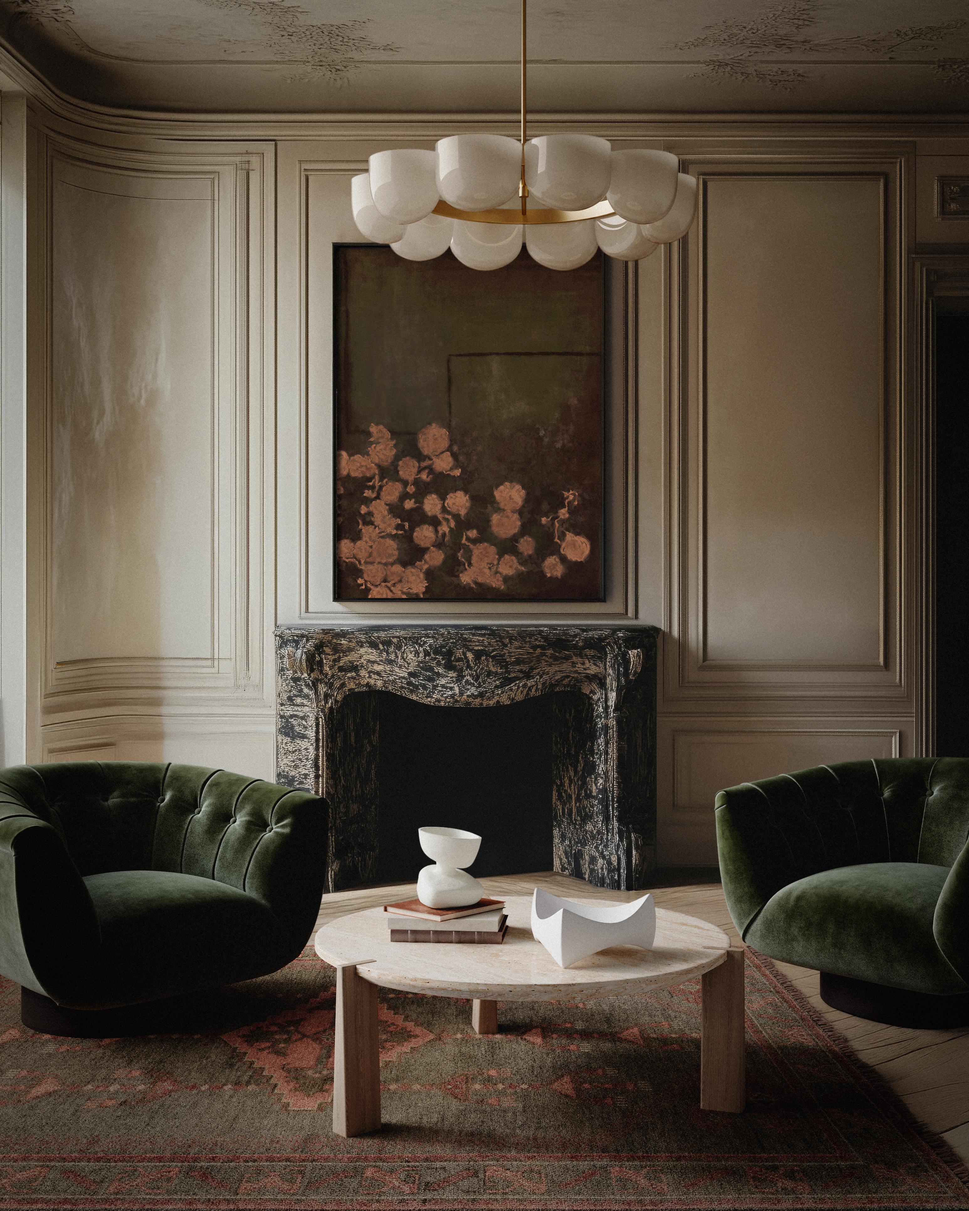 Velvet Lune Swivel Chair in  Textured Bouclé  by Christiane Lemieux For Sale