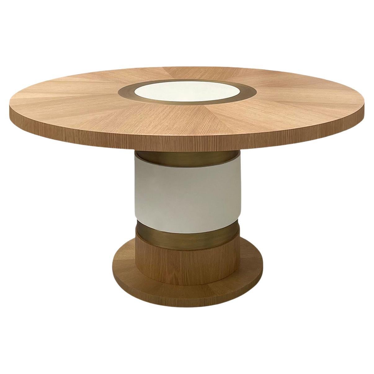 Tavolo Lune del XXI secolo, in Oak calcinato in oro, bronzo e pelle, di Duistt