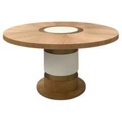 Tavolo Lune del XXI secolo, in Oak calcinato in oro, bronzo e pelle, di Duistt