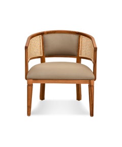 Lune, Teak and Hand Woven Cane Lounge Chair in Golden Brown