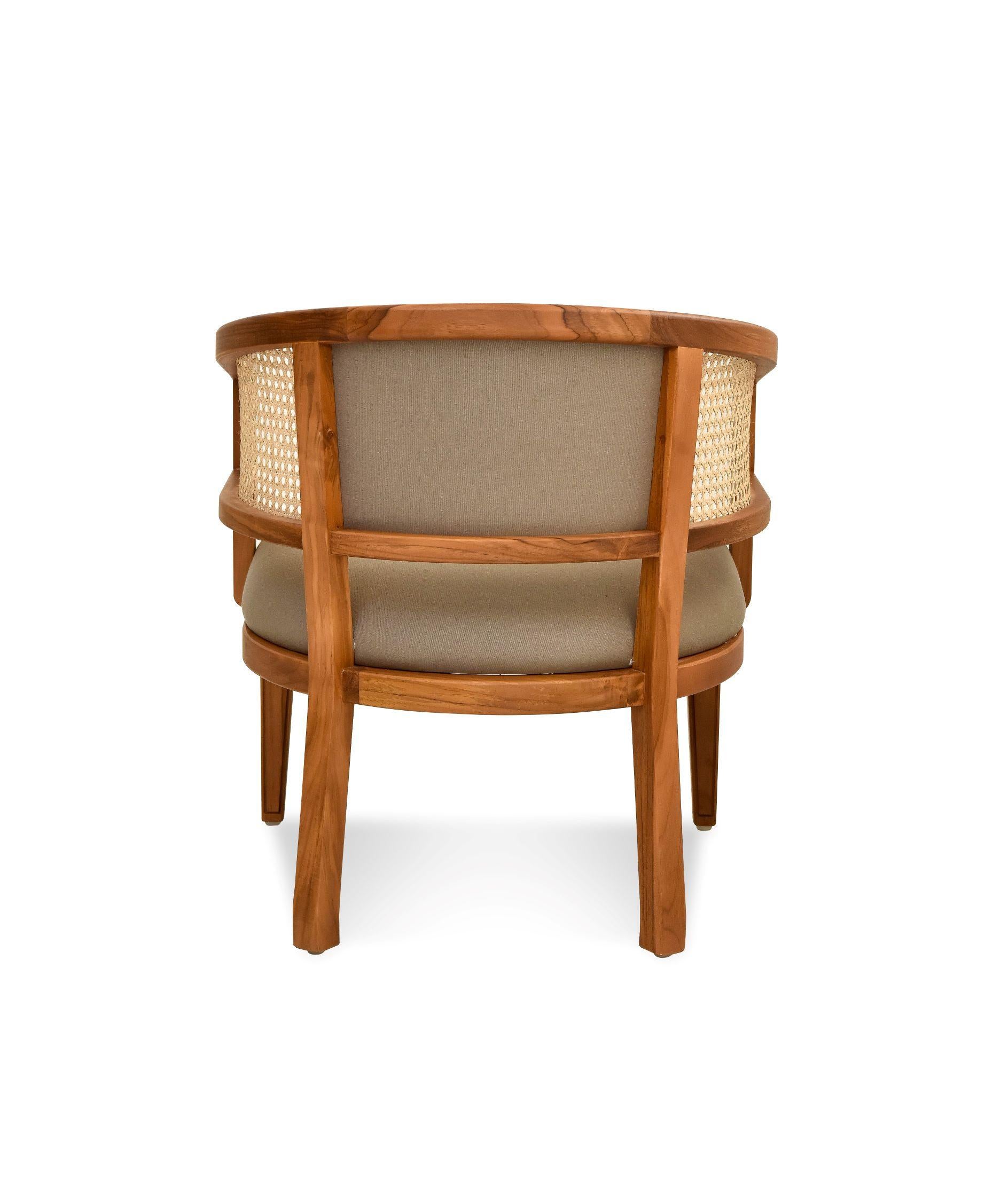Indonesian Lune, Teak and Hand Woven Cane Lounge Chair in Golden Brown For Sale