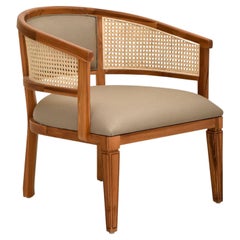 Lune, Teak and Hand Woven Cane Lounge Chair in Golden Brown