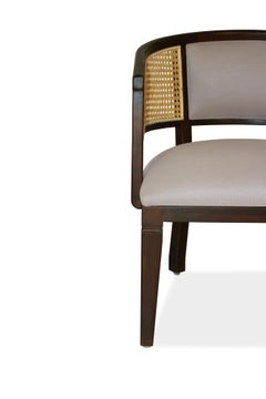 Lune, Teak and Hand Woven Cane Lounge Chair in Walnut Brown