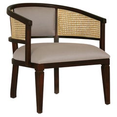 Lune, Teak and Hand Woven Cane Lounge Chair in Walnut Brown