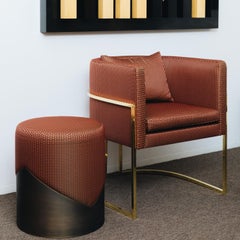 Lune V round upholstered pouf, in COM/COL and Dark Bronze Brass base, by Duistt