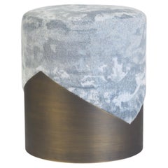 Lune V round upholstered pouf, in COM/COL and Dark Bronze Brass base, by Duistt