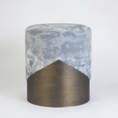 Lune V round upholstered pouf, in COM/COL and Dark Bronze Brass base, by Duistt