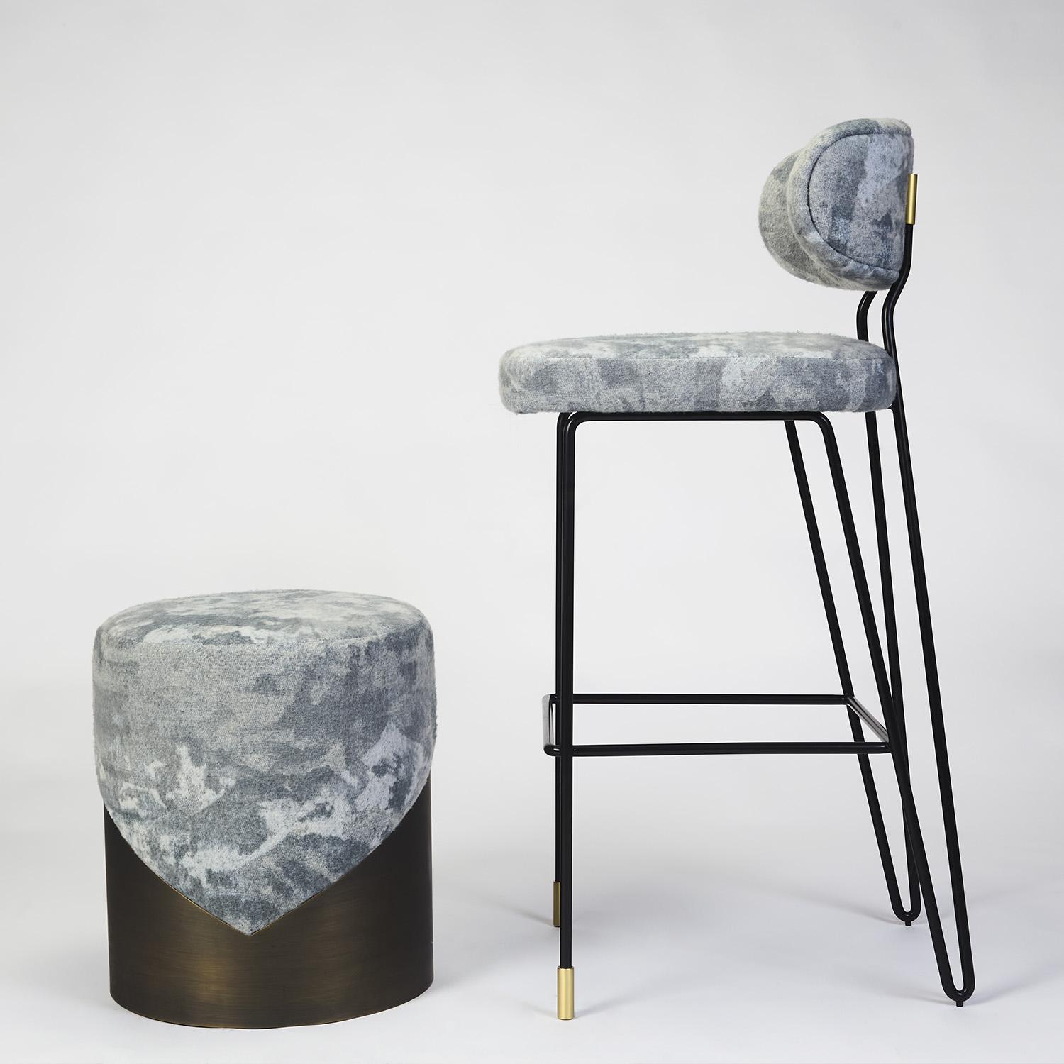 Contemporary Lune V Stool, Upholstery and Dark Bronze, Handcrafted by Duistt For Sale