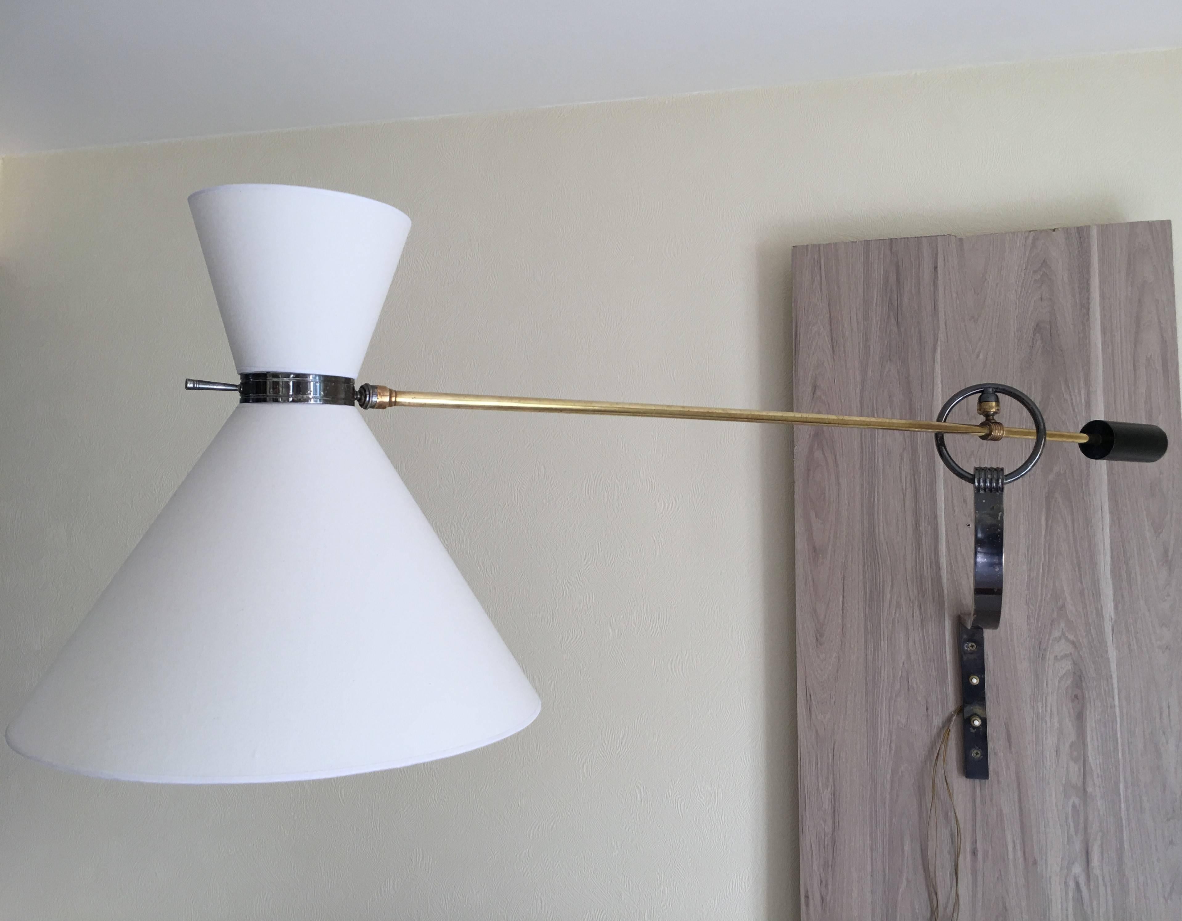Gilt Lunel 1950s Large Swing Arm Counterbalance Wall Lamp, Gunmetal Patina, French For Sale