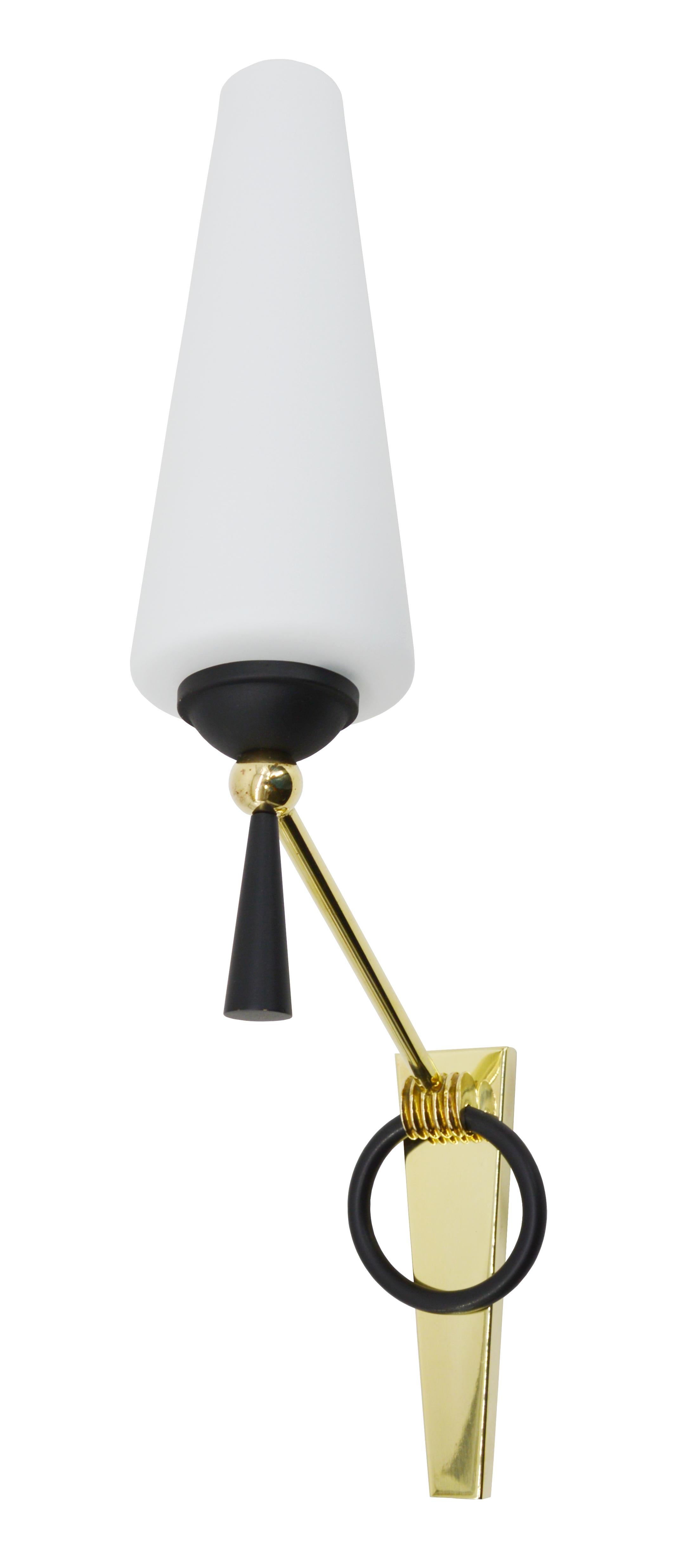 Metal Lunel French Mid-Century Wall Sconces, Pair, 1950s For Sale