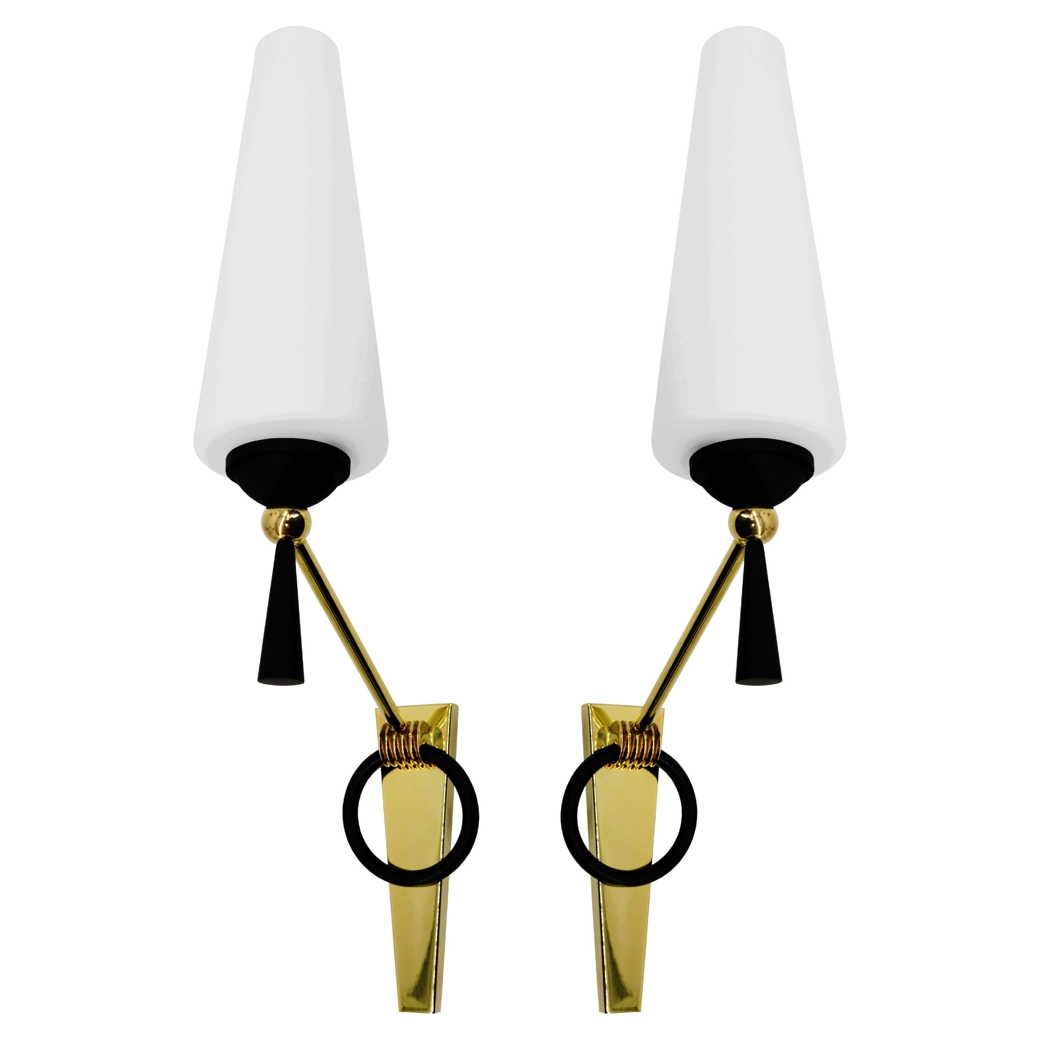 Lunel French Mid-Century Wall Sconces, Pair, 1950s For Sale