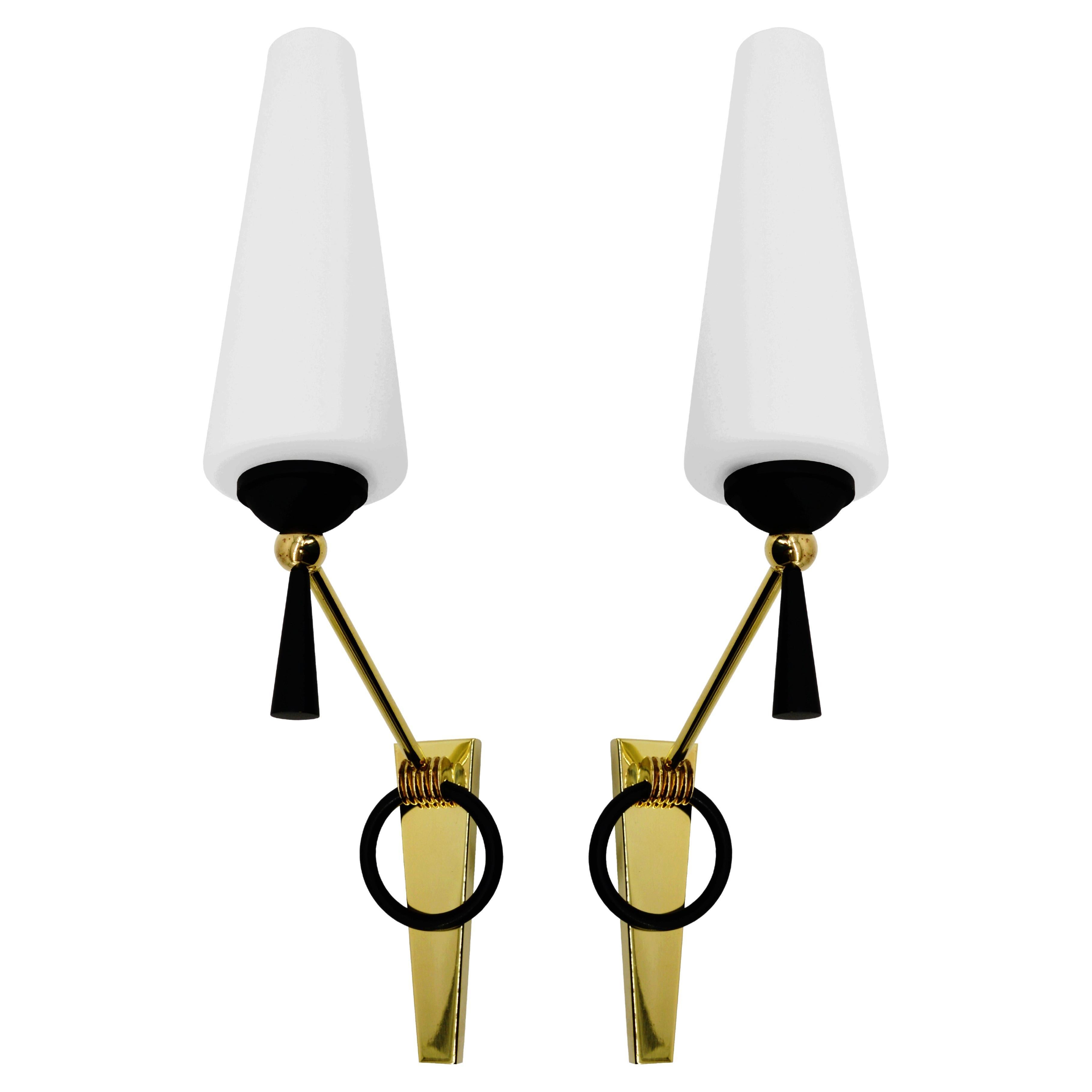 Lunel French Mid-Century Wall Sconces, Pair, 1950s