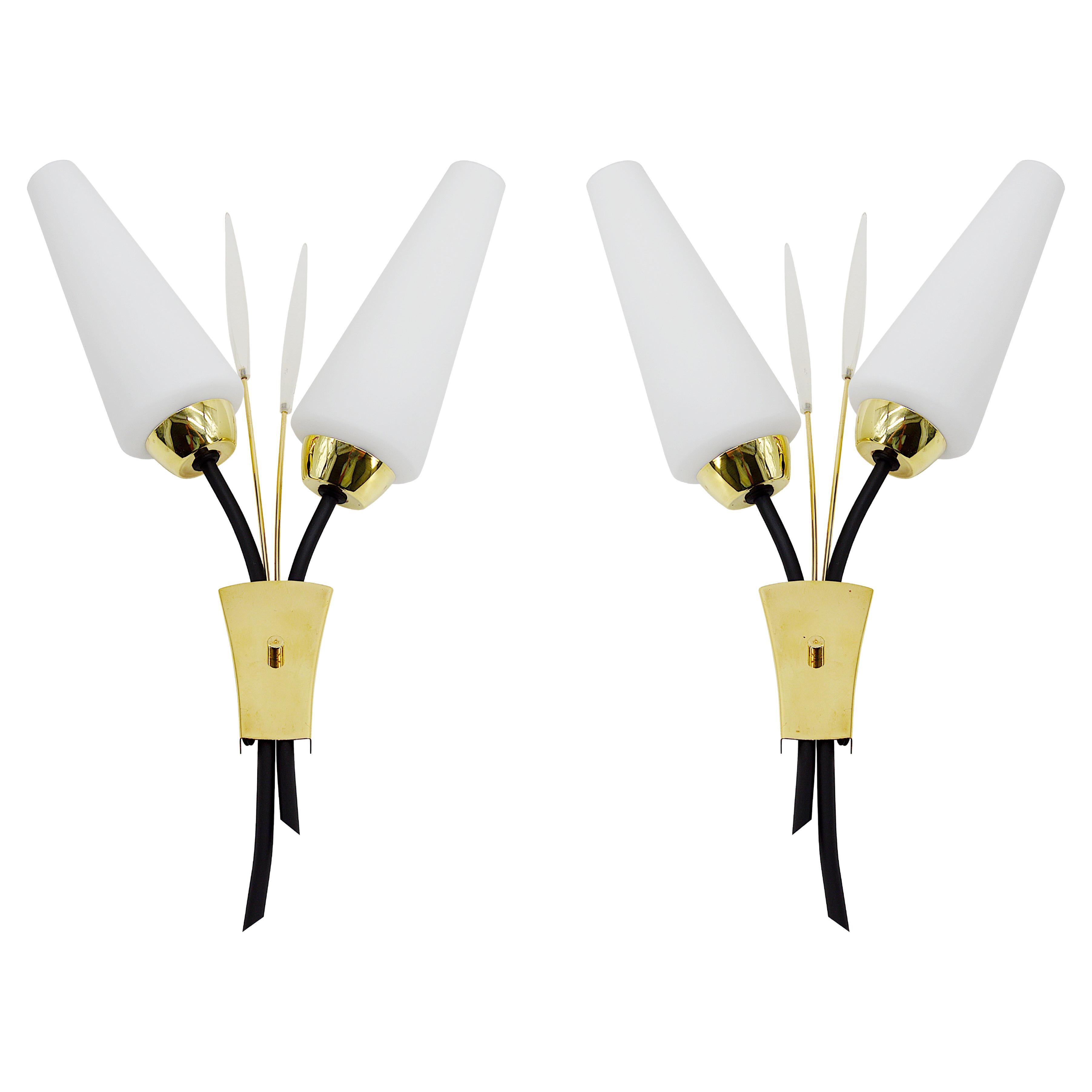Lunel French Midcentury Wall Lights, Pair, 1950s For Sale