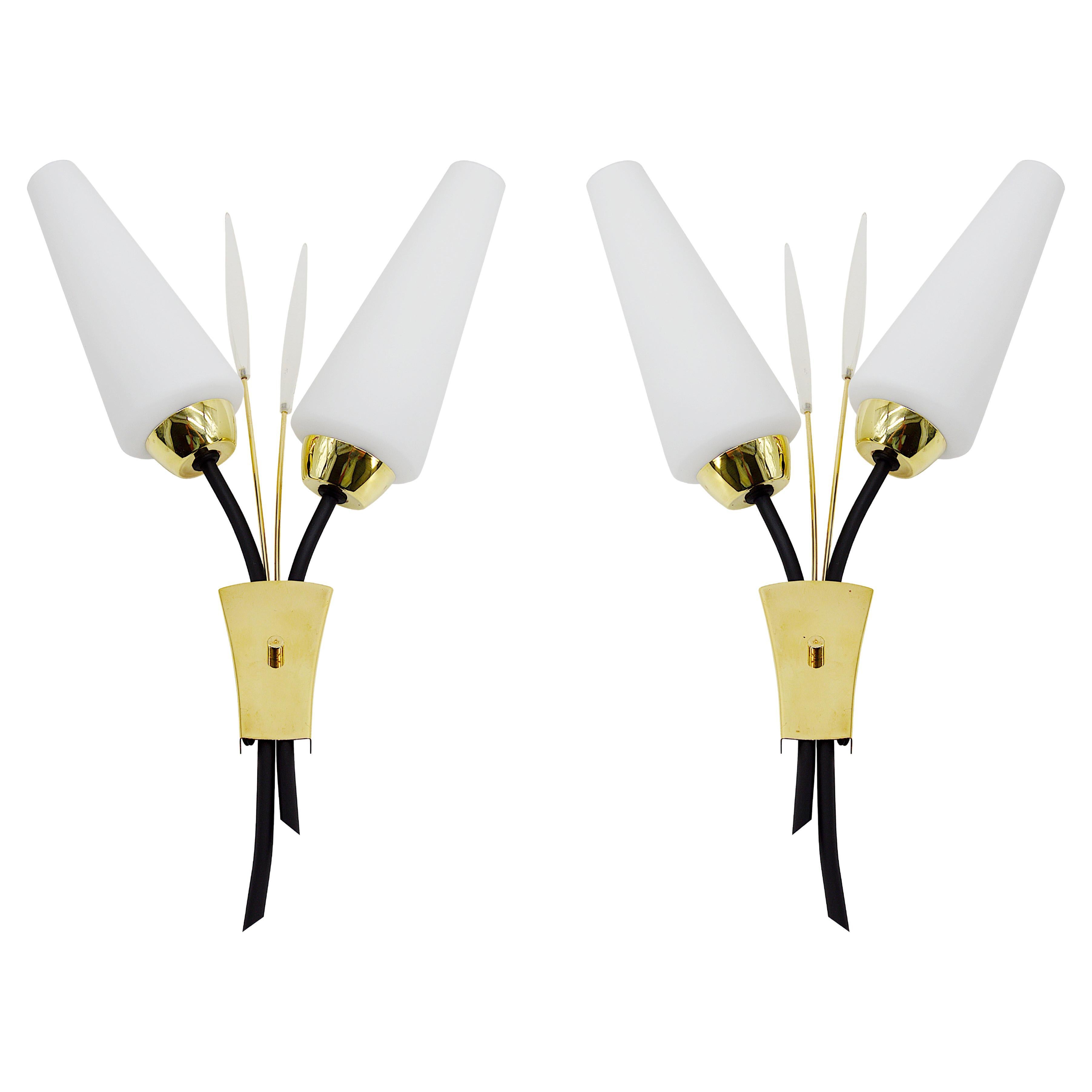 Lunel French Midcentury Wall Lights, Pair, 1950s
