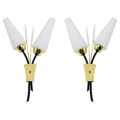 Lunel French Midcentury Wall Lights, Pair, 1950s