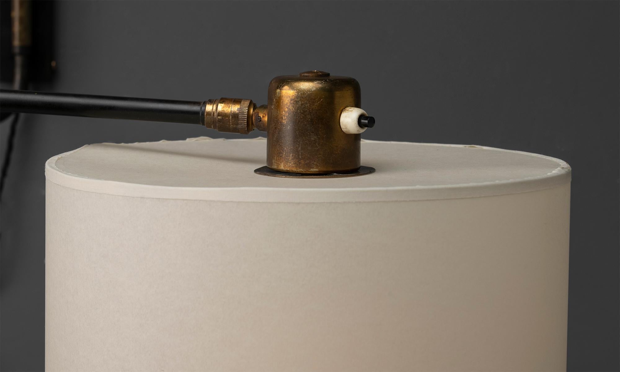 France, 1958
Painted iron and lacquered brass with paper shade.
10”w x 54.5”d x 11”h ( fully extended )
Ref. L5197
$ 4,800