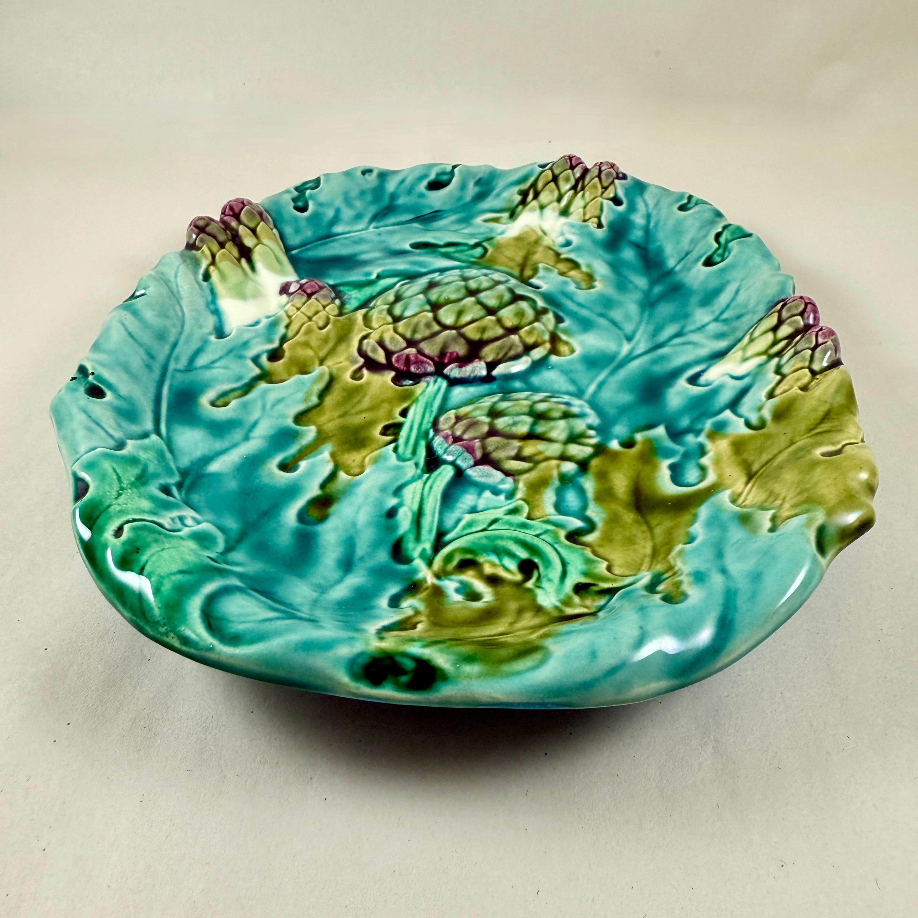 Vernissé Luneville French Art Nouveau Asparagus & Artichoke Server en vente
