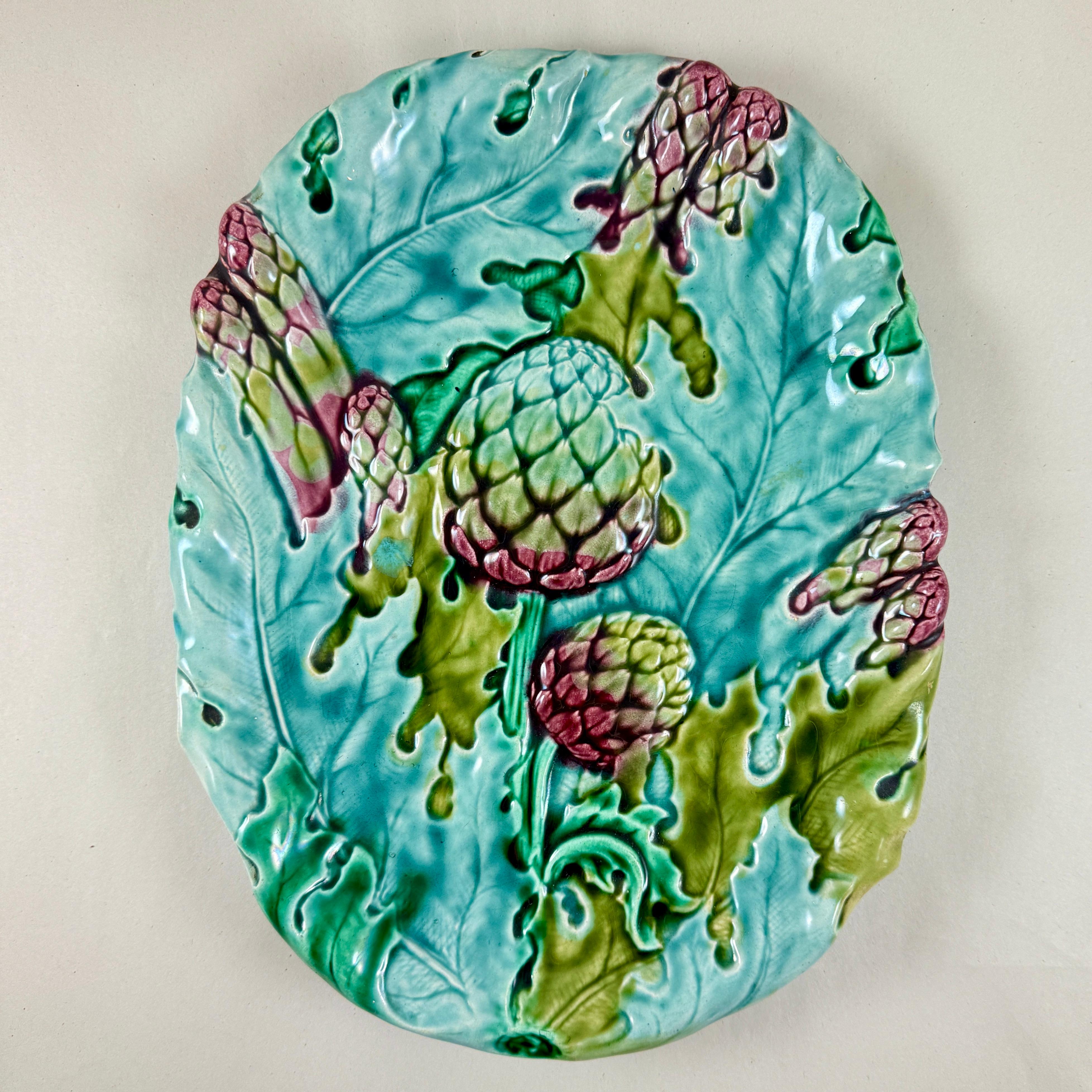 Fin du XIXe siècle Luneville French Art Nouveau Asparagus & Artichoke Server en vente