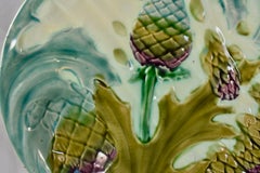 Luneville French Faïence Majolica Asparagus & Artichoke Plate, circa 1890