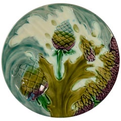 Luneville French Faïence Majolica Asparagus & Artichoke Plate, circa 1890