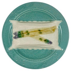 Luneville, French Faïence Majolica Trompe L'oeil Napkin Asparagus Plate