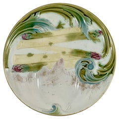 Luneville K&G Assiette asperges et artichauts Art Nouveau en faïence Majolique française