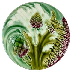 Luneville K&G French Faïence Majolica Asparagus & Artichoke Plate, circa 1890