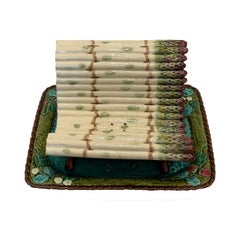 Luneville Majolica Asparagus Drainer and Plate Set, 19th Century French
