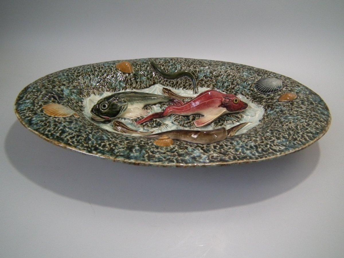 Luneville Palissy Majolica Fish Platter In Good Condition In Chelmsford, Essex