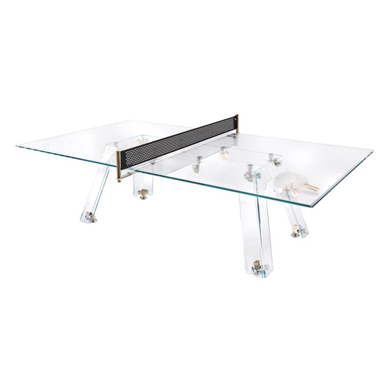 Modern All Glass Ping Pong Table with Gold Components by Impatia For