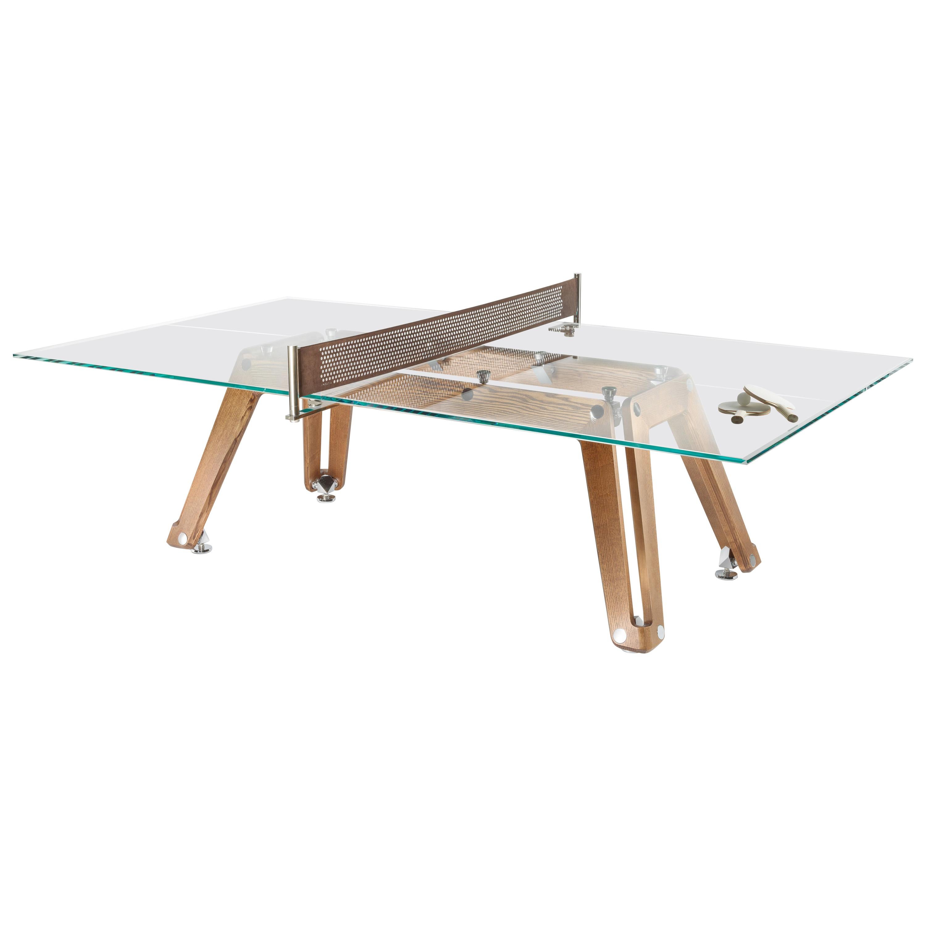 Modern Glass and Wood Ping Pong Table by Impatia