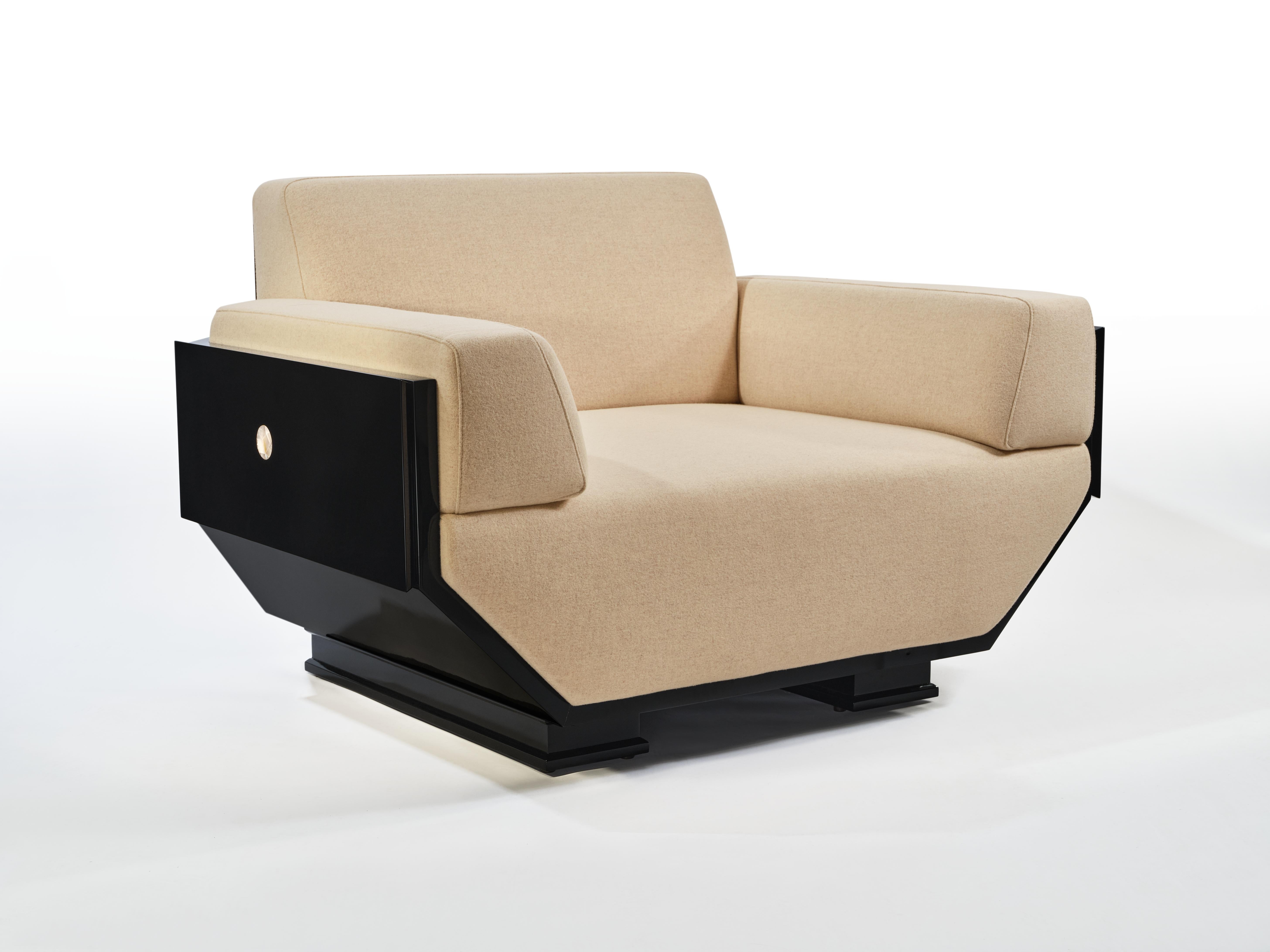 Sofá de una plaza Lunisolar de madera lacada, concha y lana by Artempo Siglo XXI y contemporáneo en venta