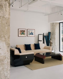 Lunisolar Three Seater Couch in Lacquered Wood, Shell and Wool by Artempo