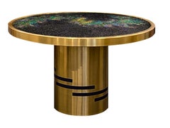 "L’universo” Glass Topped Center Table With Brushed Brass Base