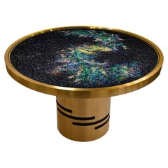 "L’universo” Glass Topped Center Table With Brushed Brass Base