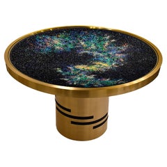 "L’universo” Glass Topped Center Table With Brushed Brass Base