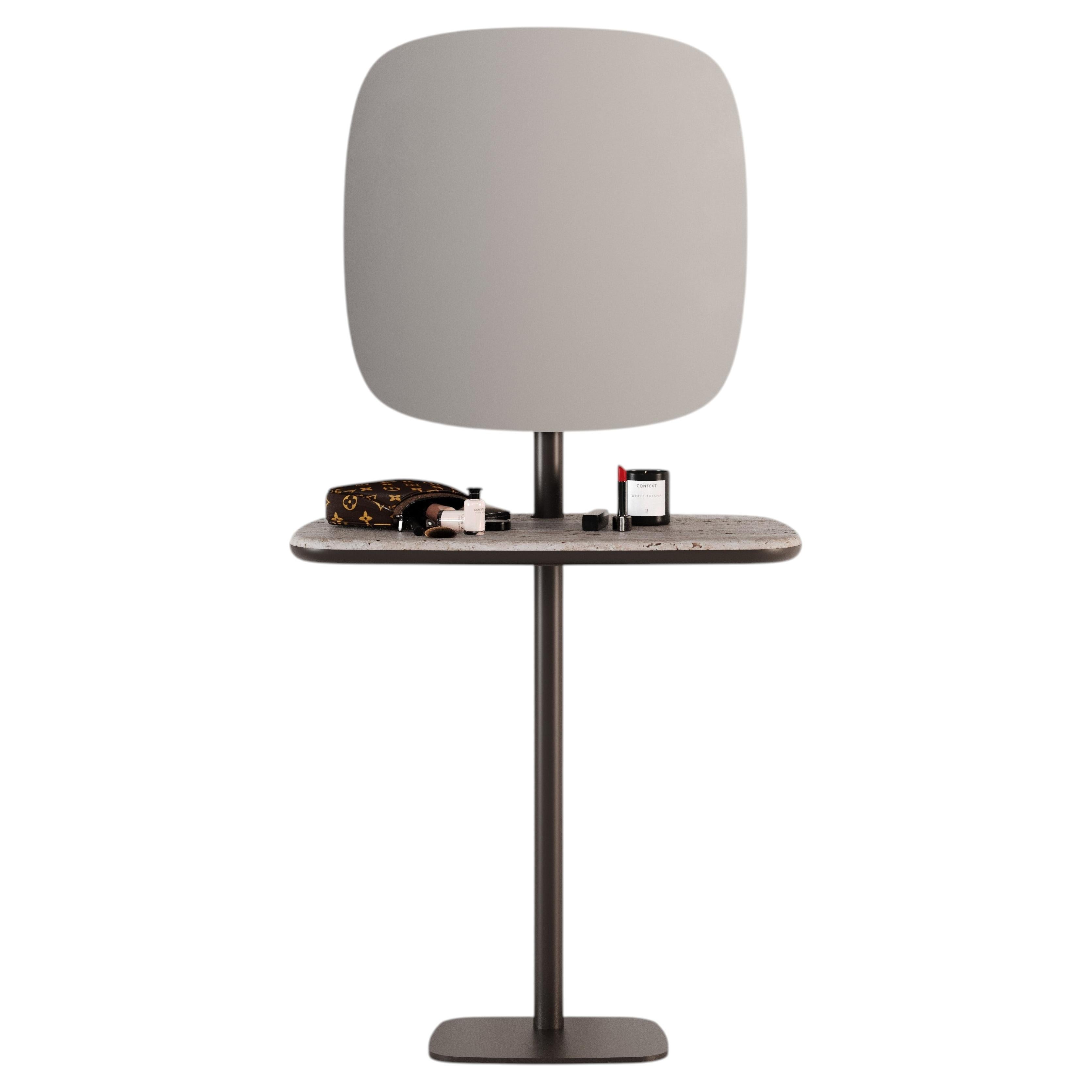 LUNOR I Travertine Vanity - Dressing Table with Mirror - with Optional Ottoman