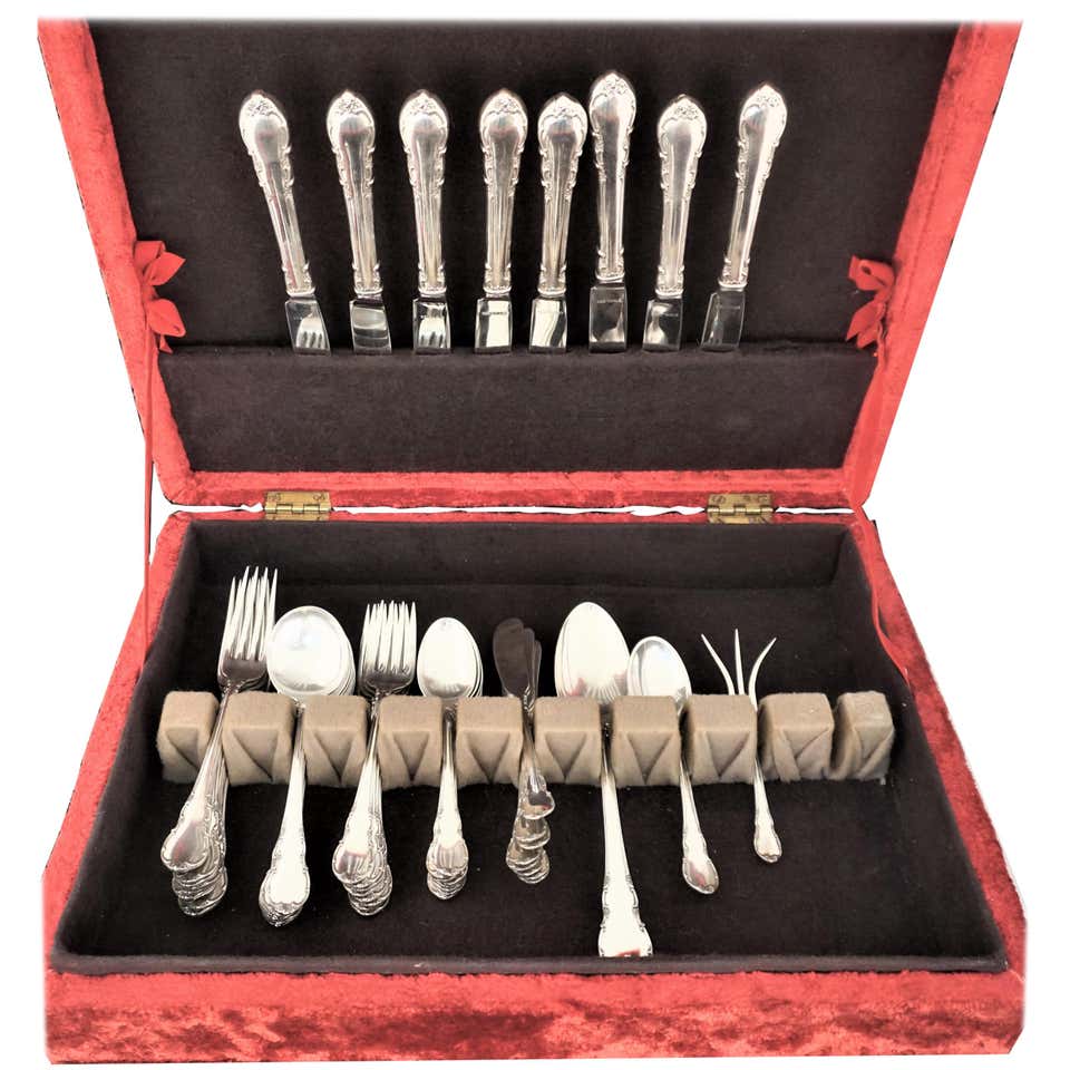 Lace Point By Lunt Sterling Silver Flatware Set For 12 Service 51 Lace point by lunt sterling silver flatware set for 12 service 51