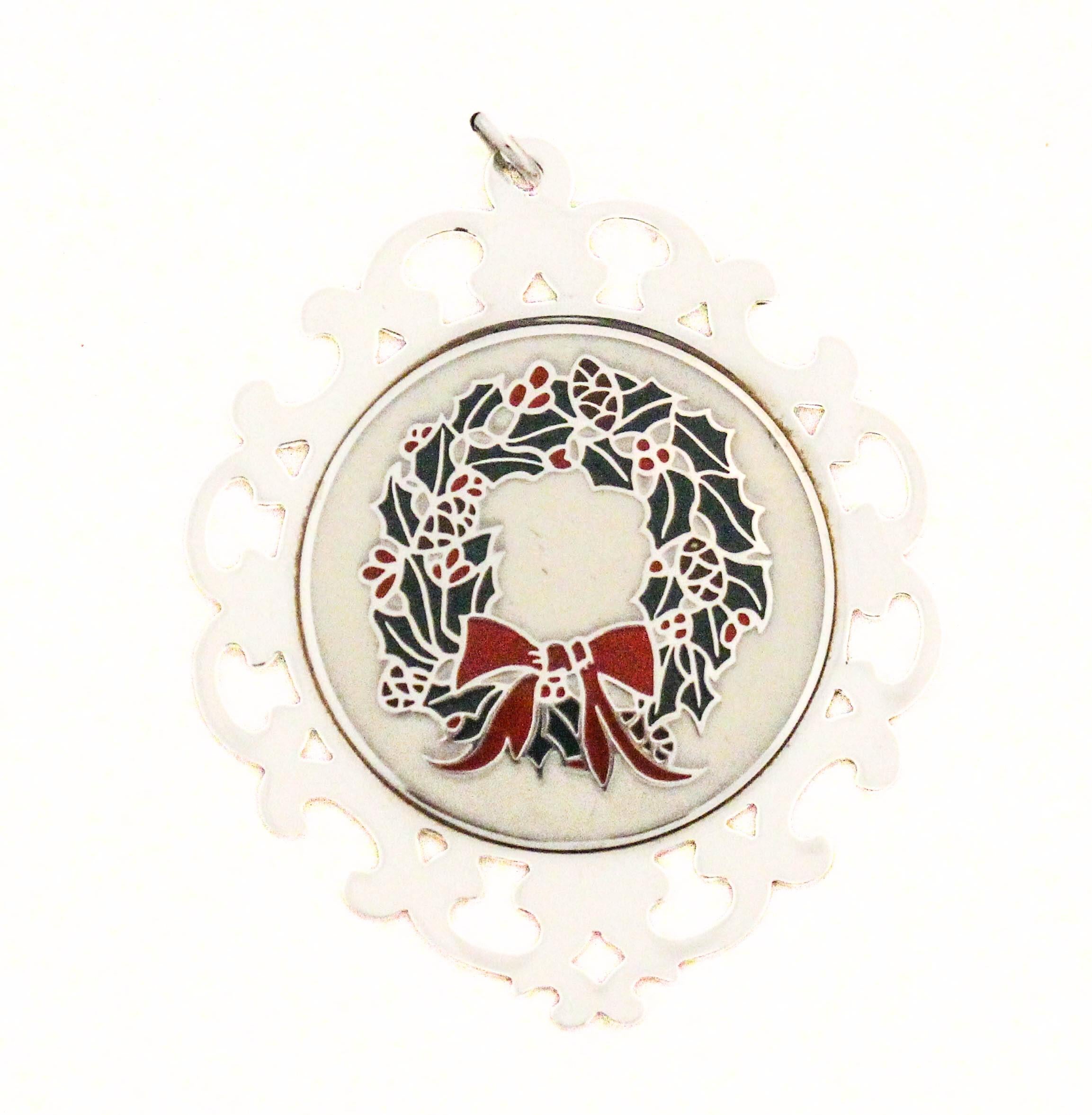 Americano Ornamento natalizio in argento e smalto di Lunt Silversmiths - 1978 in vendita