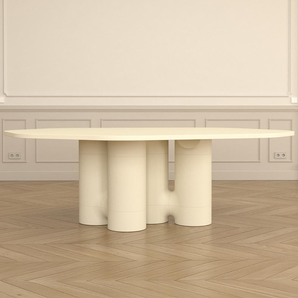Table en Minéral Moulé Naturel Blanc, 4 Joint Pieds par MANUFACTURE XXI Neuf - En vente à Geneve, CH