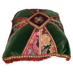 Luois XVI Antique Embroidered Cushions Est. 1930 Green & Red Velvet