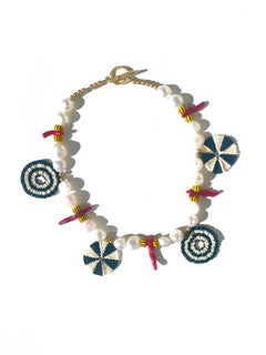 Lupita Woven Pearl and Coral Necklace