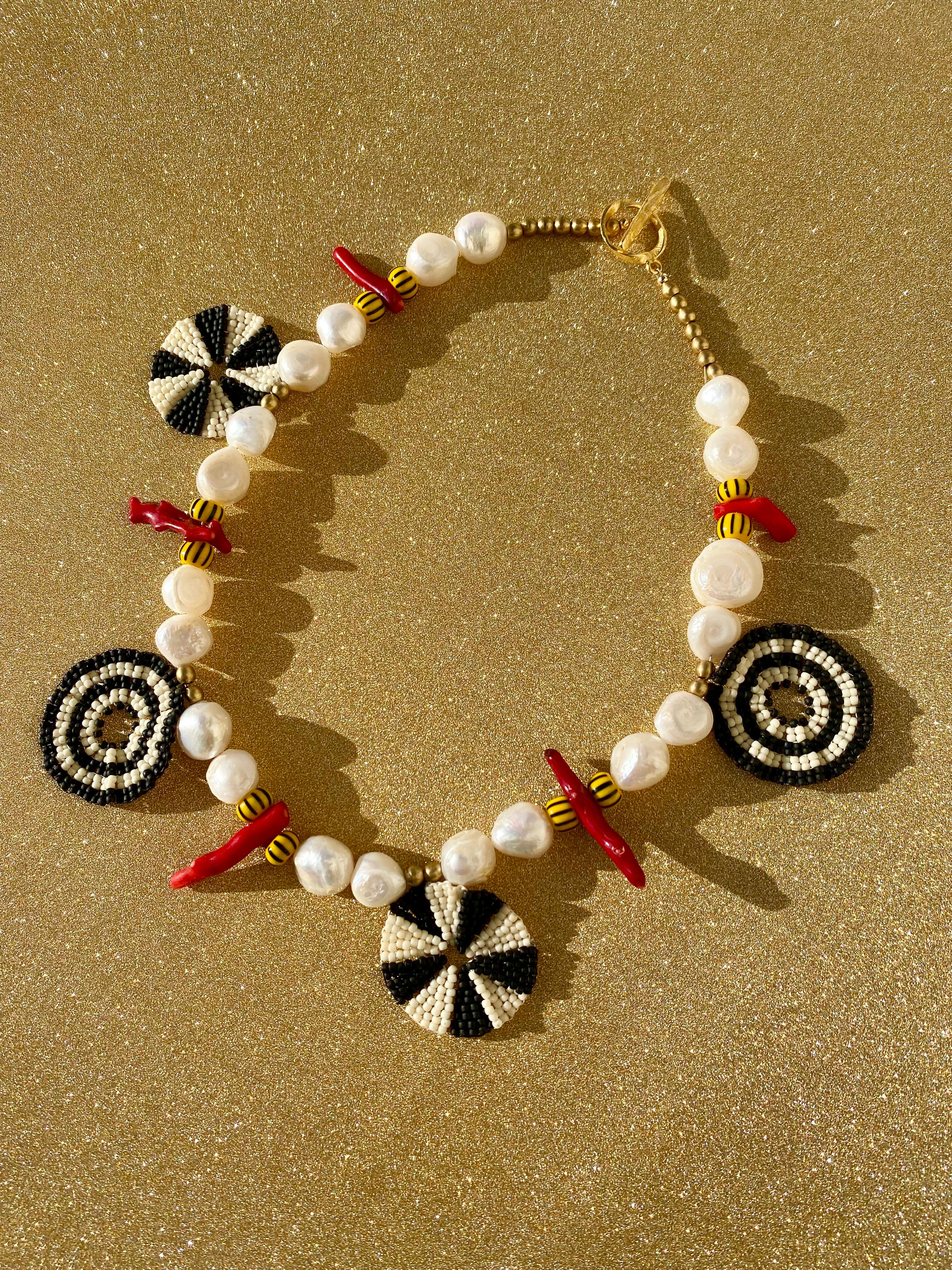 Lupita Woven Pearl and Coral Necklace For Sale 1