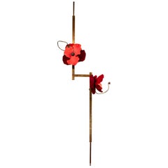 Lure Post with Red Poppies in Mottled Brass by Pelle