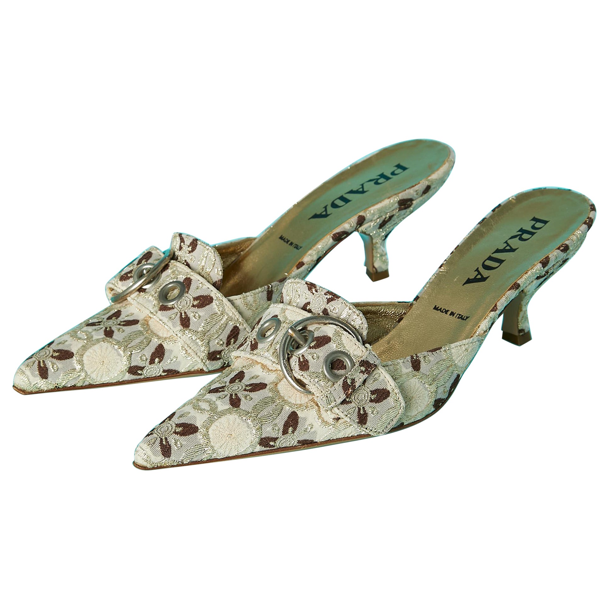 Lurex damask mules with belt and buckle on the top Prada